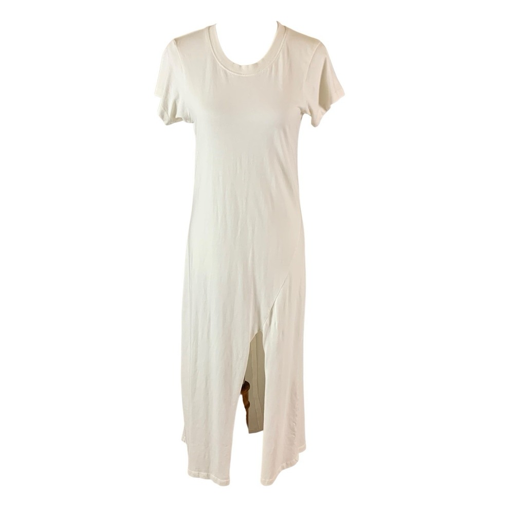 L Space Ivory Short Sleeve Maxi‎ T Shirt Dress With Slit S/M